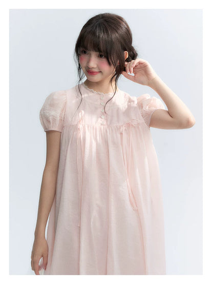 "Little Princess" Strawberry Pink Lace Bow Bubble Hem Midi Dress