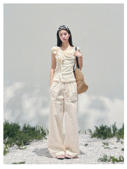 少也眼 “Soft Murmurs in Pale White” Dutch Cheese Cropped Ruffle T-Shirt 141
