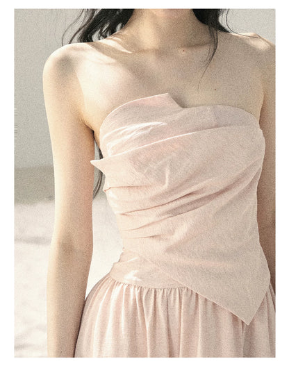 "Blushing Sunset Clouds" Ballet Pink Strapless Maxi Dress