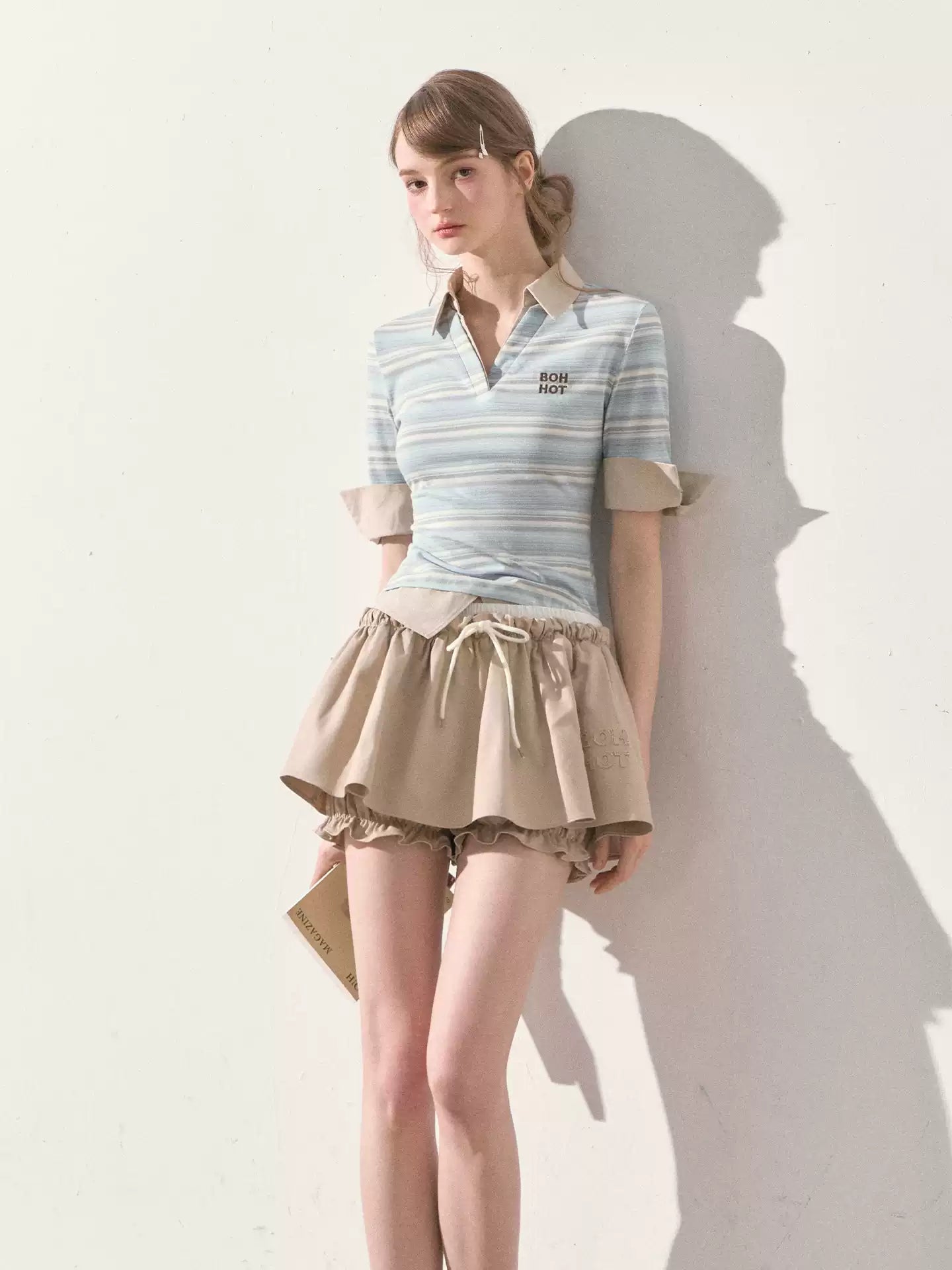 "A Beautiful Forecast" Blue Stripe Layered Polo Knit Top