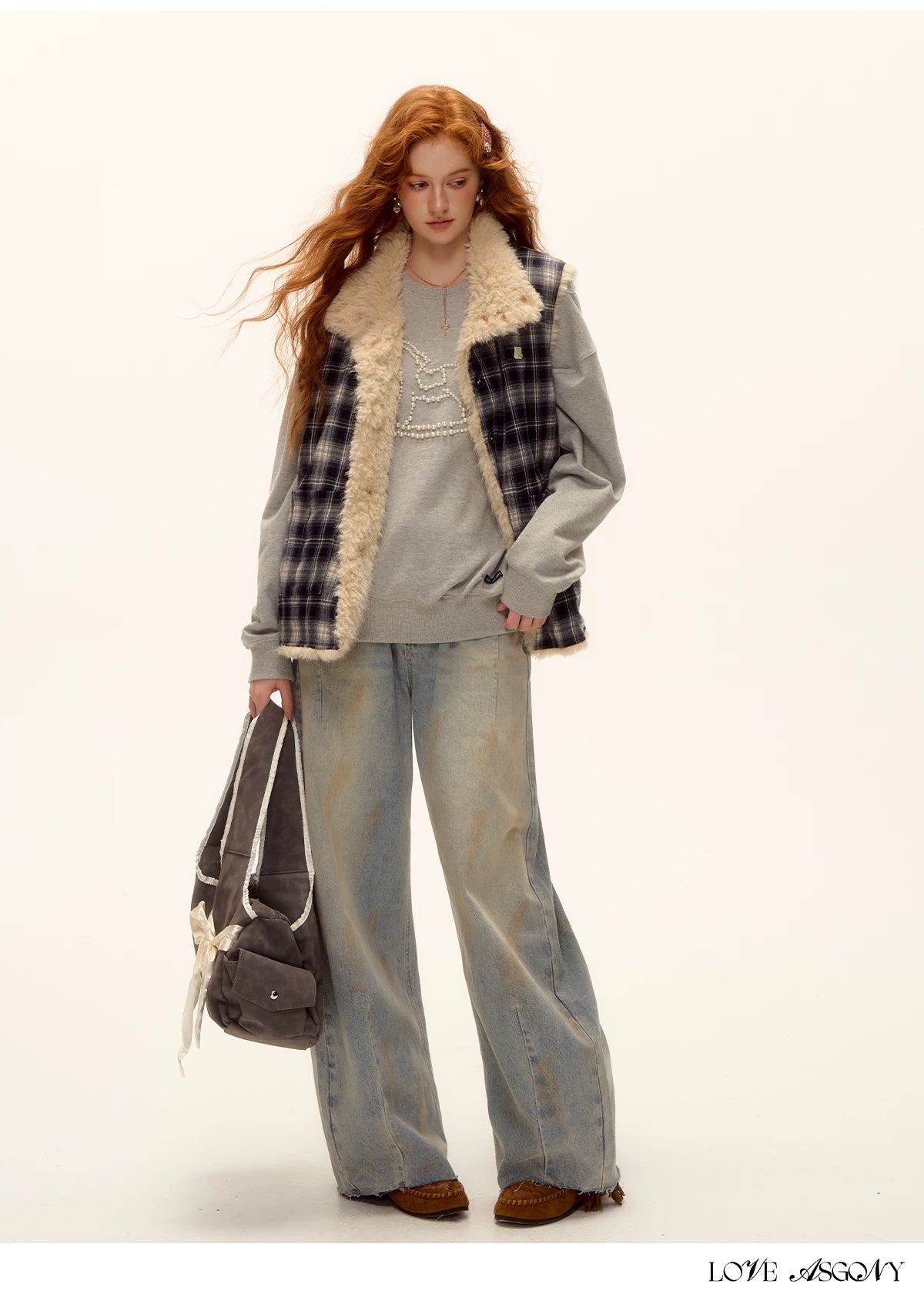 ASGONY - Reversible Plaid & Faux Fur Stand-Collar Vest