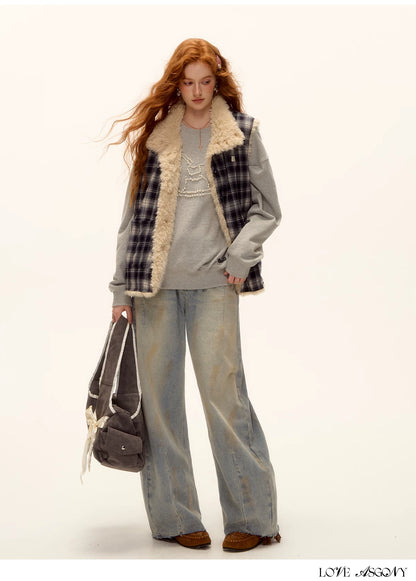 ASGONY - Reversible Plaid & Faux Fur Stand-Collar Vest