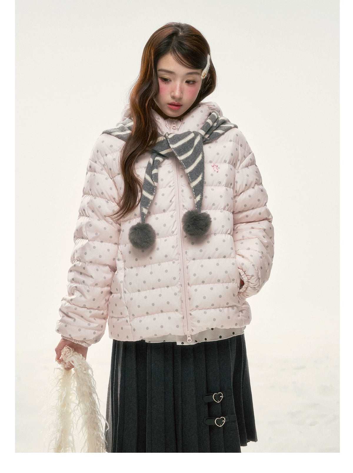 BIBIBENCY - Pink Polka Dot 90% White Duck Down Puffer Jacket
