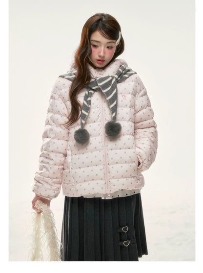 BIBIBENCY - Pink Polka Dot 90% White Duck Down Puffer Jacket