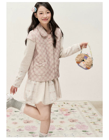 [RF] Pink Gingham Wool Blend Cropped Coat with Peter Pan Collar
