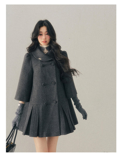 少也眼 "Luxembourg Heiress" Deep Rock Gray Preppy Wool-Blend Mid-Length Coat