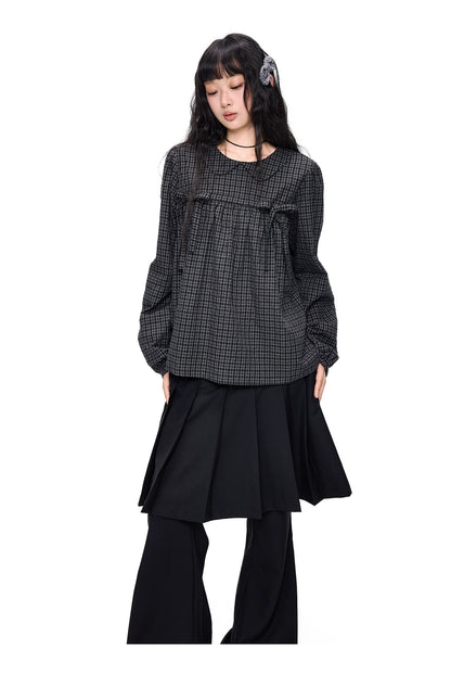 EZEK | Peter Pan Collar Gingham Shirt with Bubble Sleeves