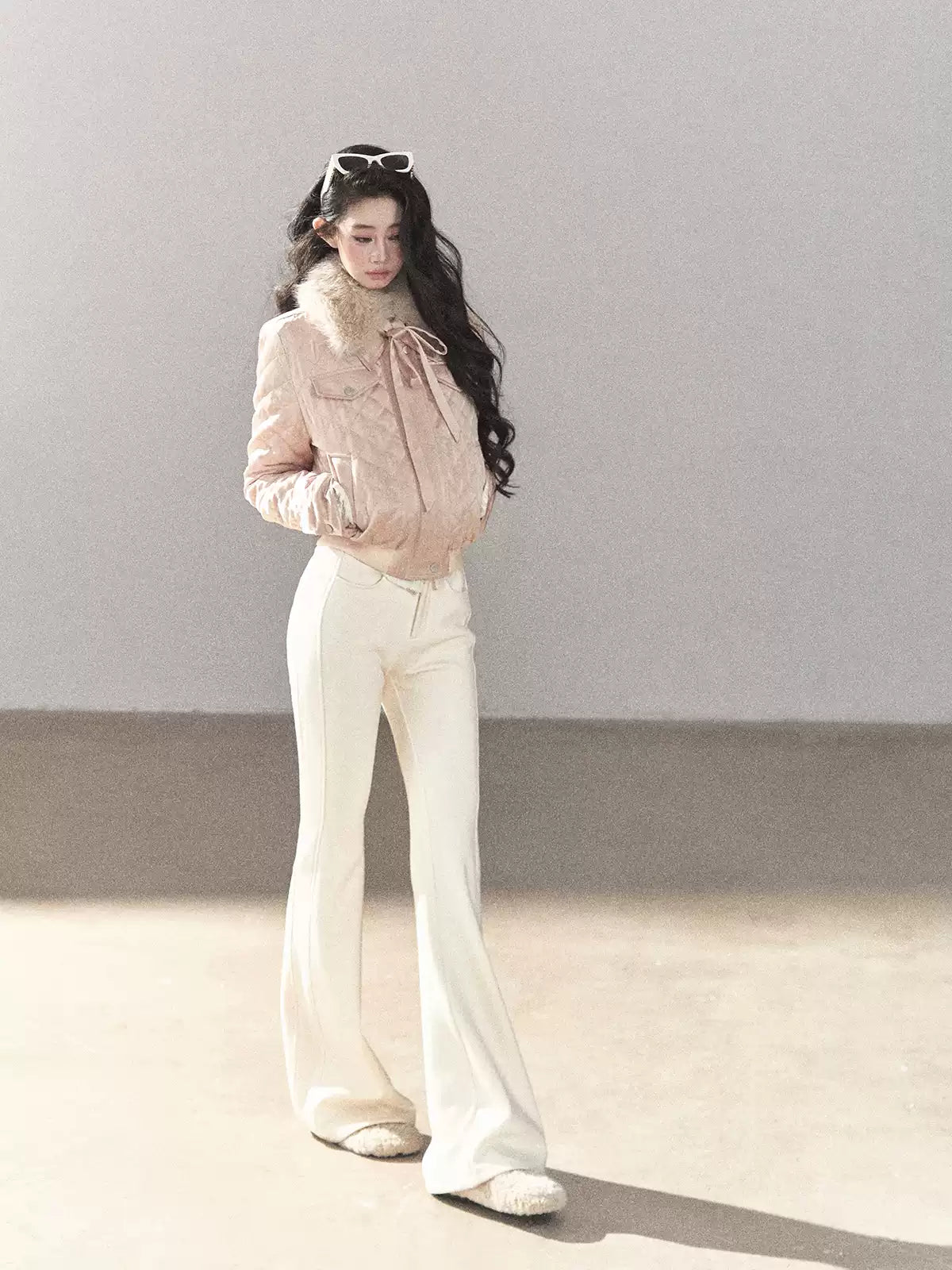 AOMALM - Cinnamon Pink 90% White Duck Down Cropped Puffer Jacket