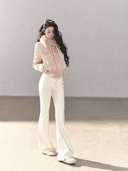 AOMALM - Cinnamon Pink 90% White Duck Down Cropped Puffer Jacket