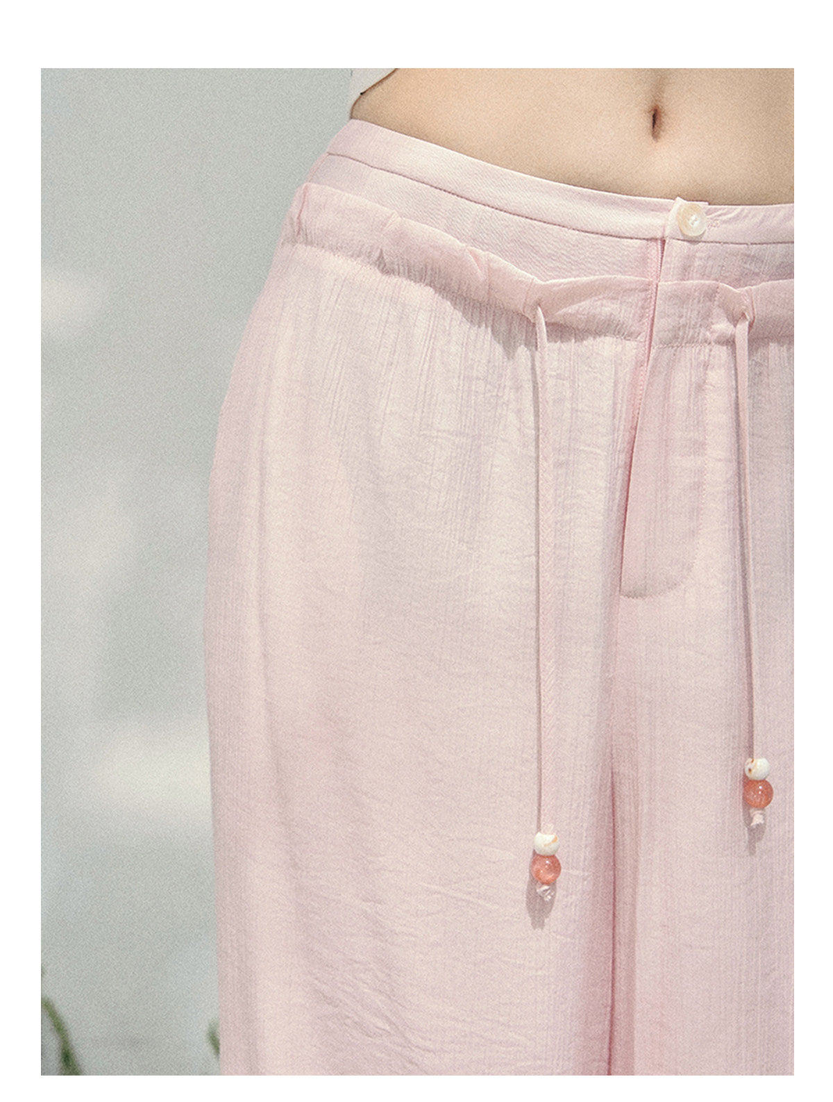 少也眼 "Misty Walk Pants" Soft Mist Pink Wide-Leg Chiffon Pants 546566