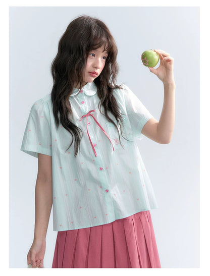 "Summer Sweetheart" Heart Stripe Blouse & Pleated Skirt Set