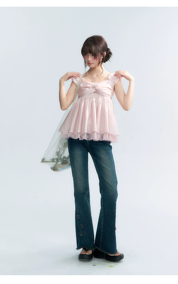 "Summer Sweetheart" Cherry Blossom Pink Bow Cami Top