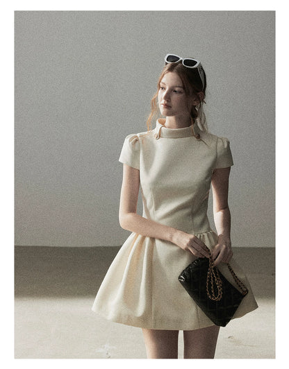 "Light Above the Clouds" Cream Ivory Satin Fit & Flare Mini Dress