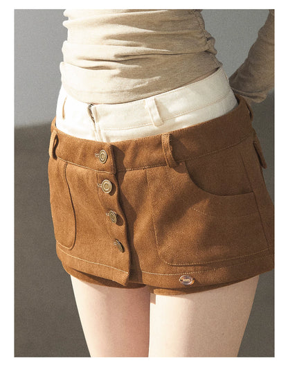AOMALM - "Among the Oak Trees" Toasted Pecan Faux Suede Skort