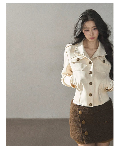 AOMALM - "The Grace of Restraint" Dutch Cheese Faux-Suede Cropped Coat