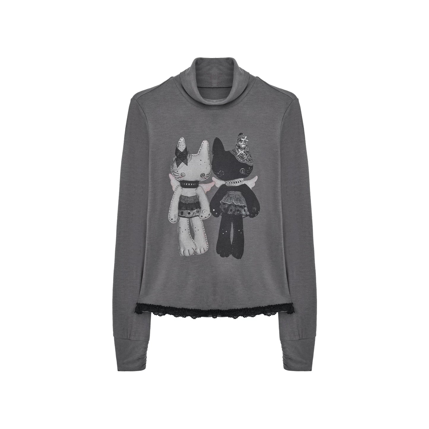 "Forgotten Corner" Mock Neck Gray Base Layer Top & Black Gray Plaid Skirt Set