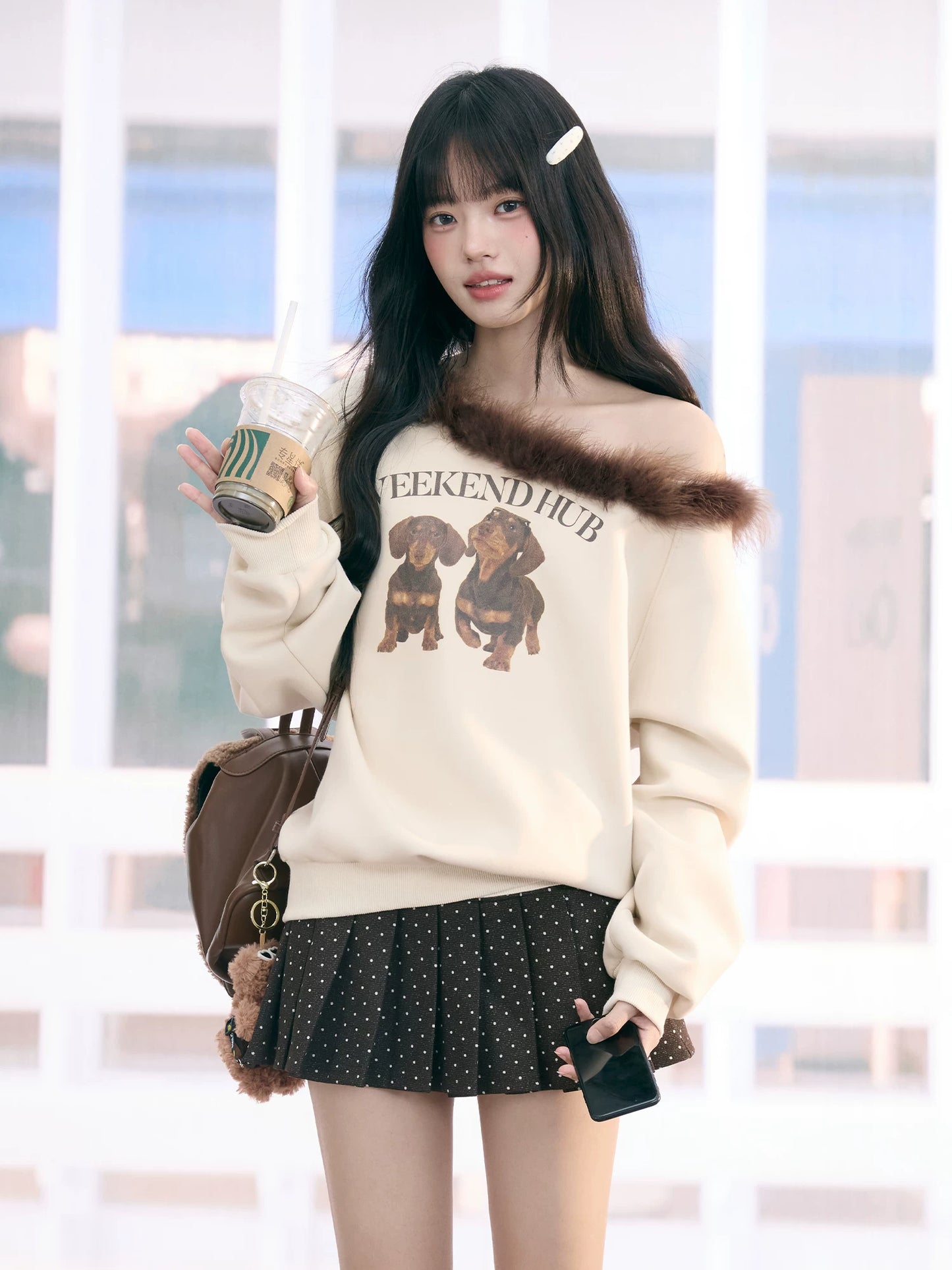 "Cozy Departure" Apricot Off-Shoulder Sweatshirt