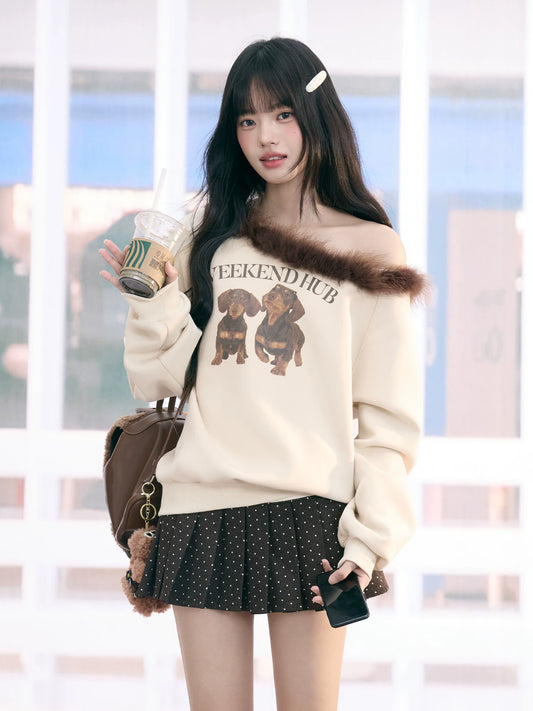 "Cozy Departure" Apricot Off-Shoulder Sweatshirt