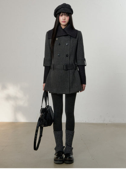 Soote Season - British Deep Gray Knit-Collar Wool-Blend Long Dress