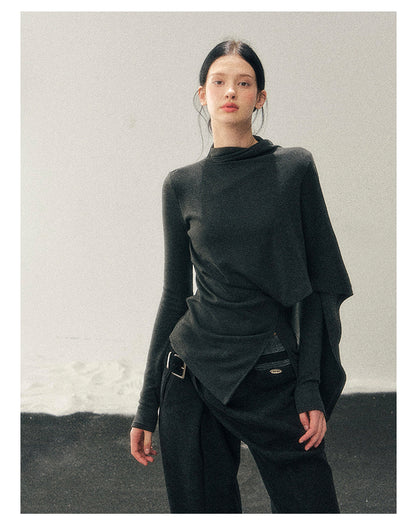 少也眼 "She Outshines the Fireworks" Charcoal Asymmetrical Wrap Top
