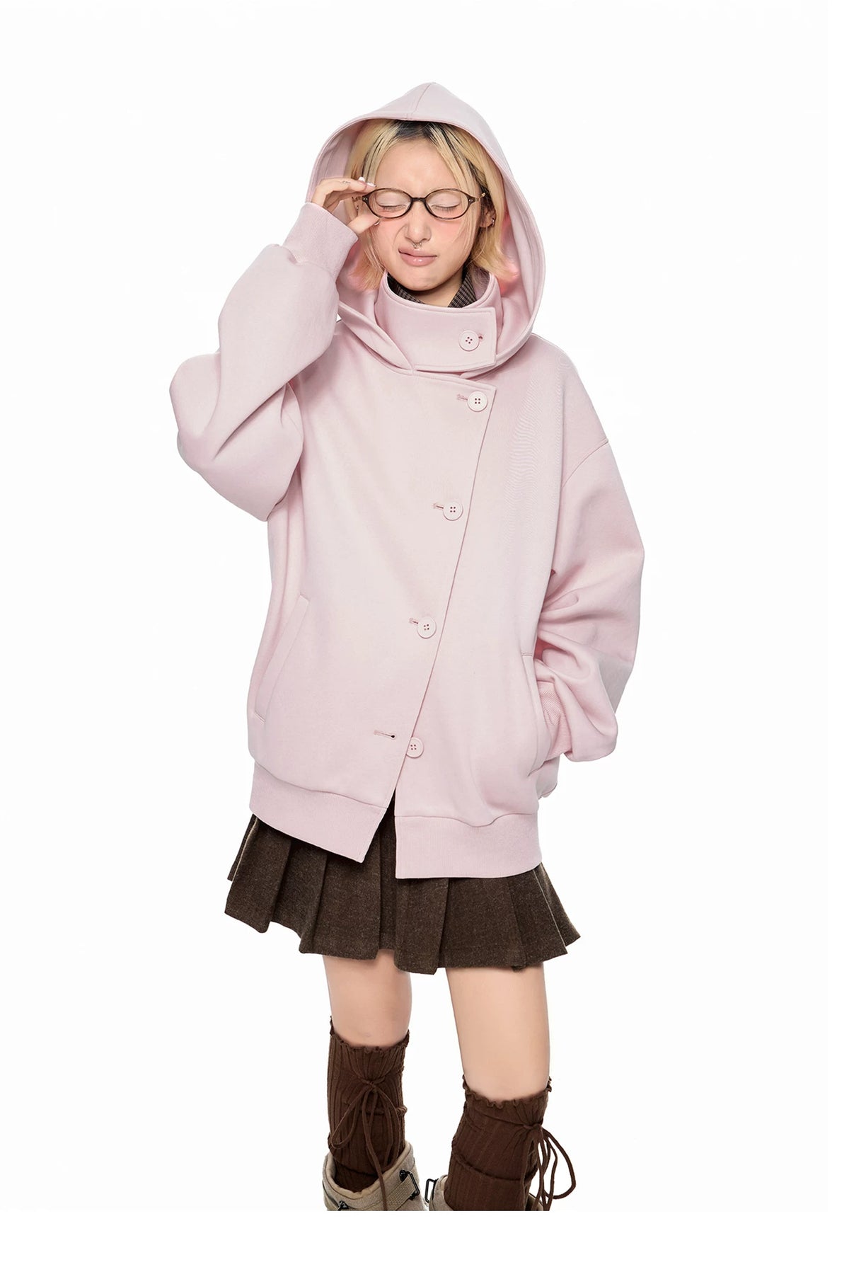 EZEK | Preppy Hooded Wool Blend Jacket with Button Front