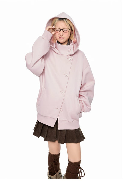 EZEK | Preppy Hooded Wool Blend Jacket with Button Front