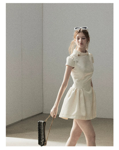 "Light Above the Clouds" Cream Ivory Satin Fit & Flare Mini Dress