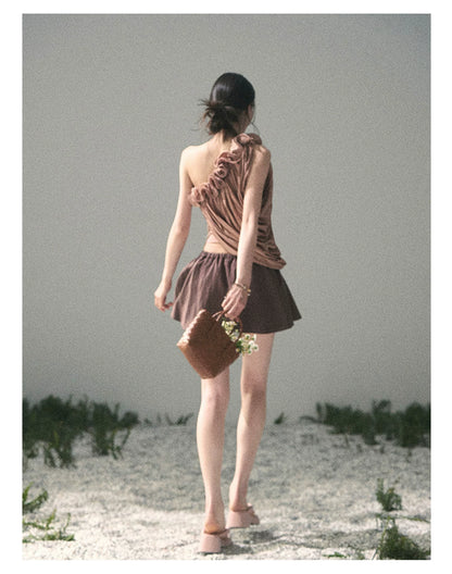 “Where Spring Petals Fall” Dusty Rose Ruffle Off-Shoulder Top