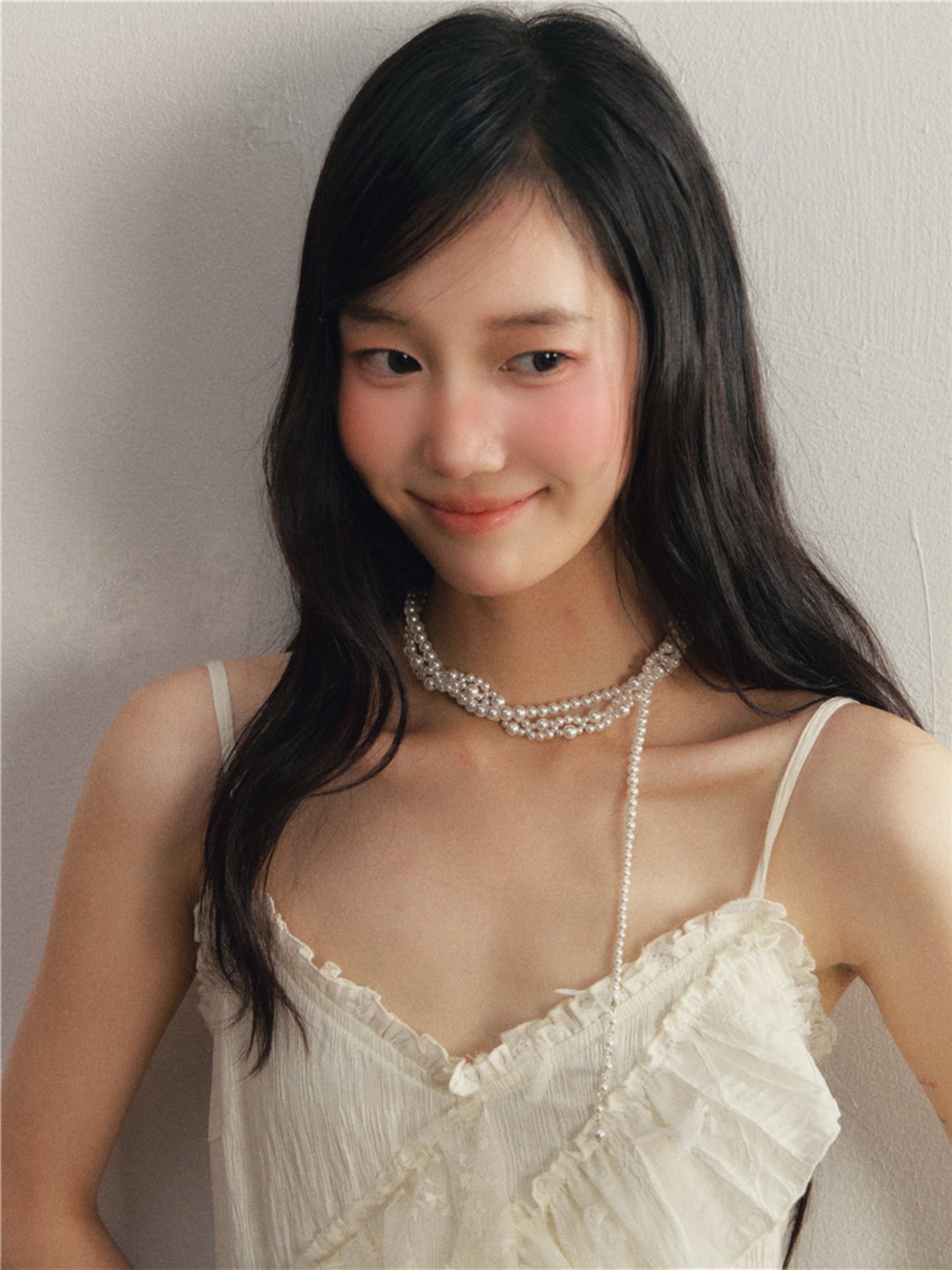 1P - Ivory Lace Ruffle Pleated Camisole Dress