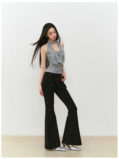 VIAPITTI - Rose Rivet Flared Cargo Pants