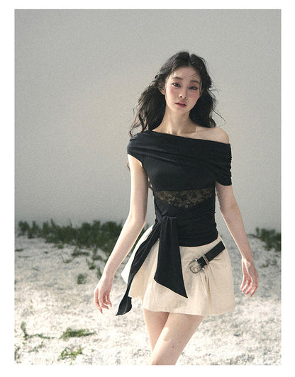 “Cicada Summer” Midnight Black Lace Cutout Top