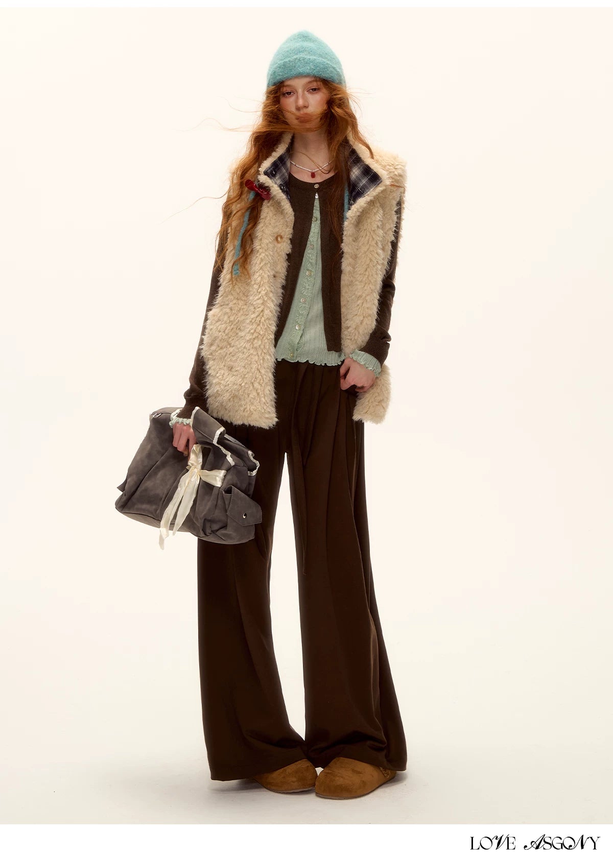 ASGONY - Reversible Plaid & Faux Fur Stand-Collar Vest