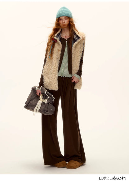 ASGONY - Reversible Plaid & Faux Fur Stand-Collar Vest