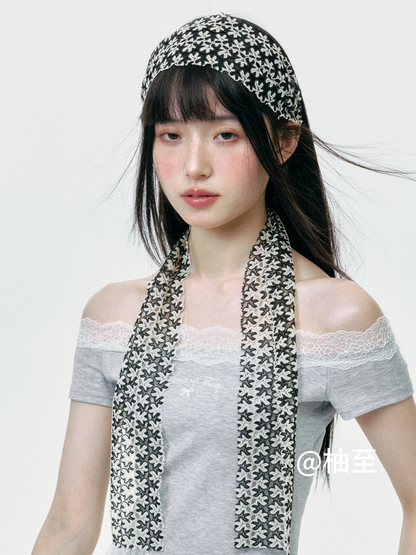 Floral Cutout Lace Scarf – Lightweight Breathable Summer Neck Scarf
