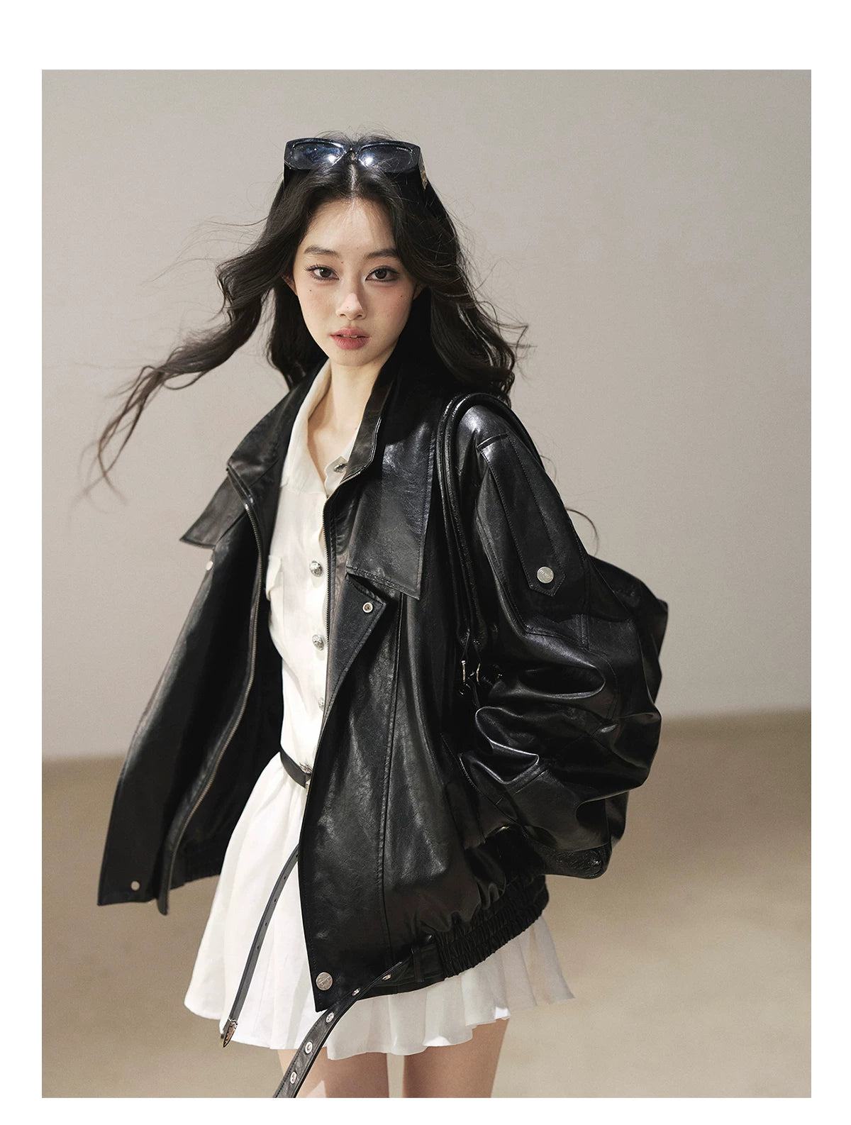 AOMALM - "Solo Journey" Quiet Black Oversized PU Moto Jacket