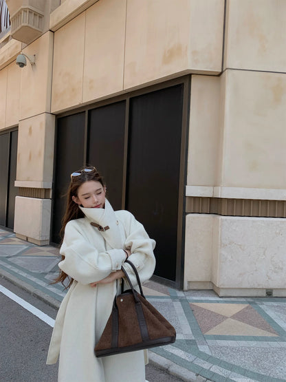 QuQuOuYang - 100% Wool Double-Face Belted Coat with Convertible Collar