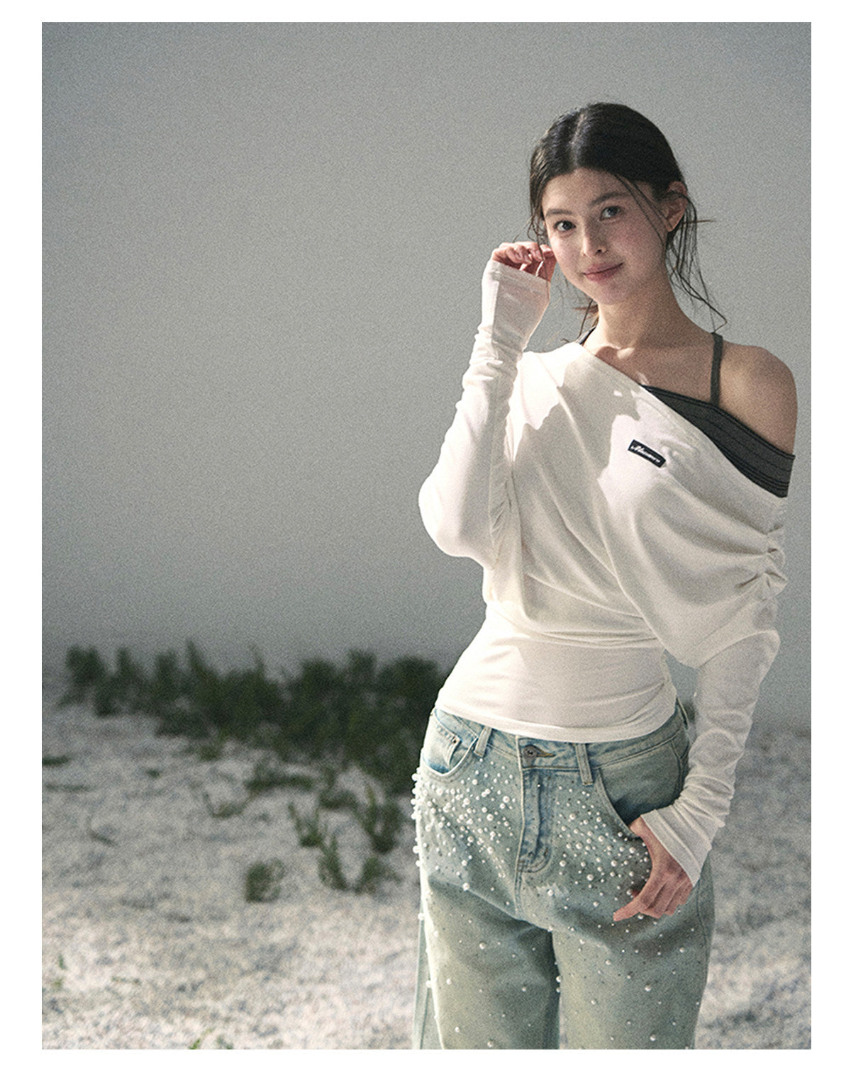 “Moonlit Monologue” Layered Off-Shoulder Halter Top
