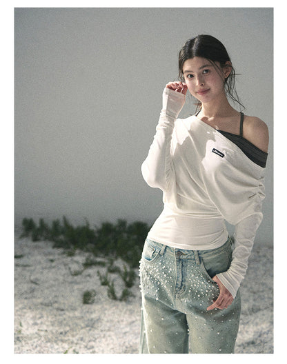 “Moonlit Monologue” Layered Off-Shoulder Halter Top
