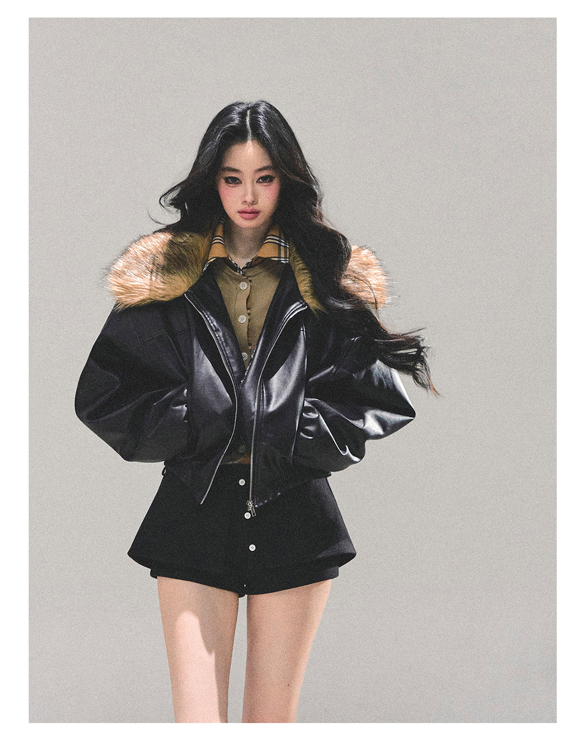 少也眼 "Whispers of a Snowy Night" Quilted PU Leather Jacket 54634864