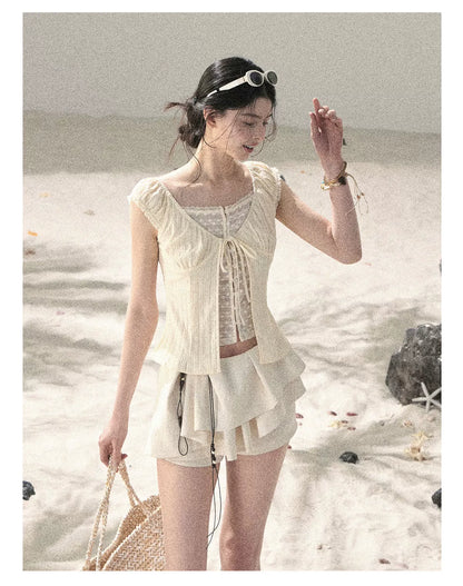 "Layered Petals in Motion" Dutch Cream Ruffle Skort 5324853