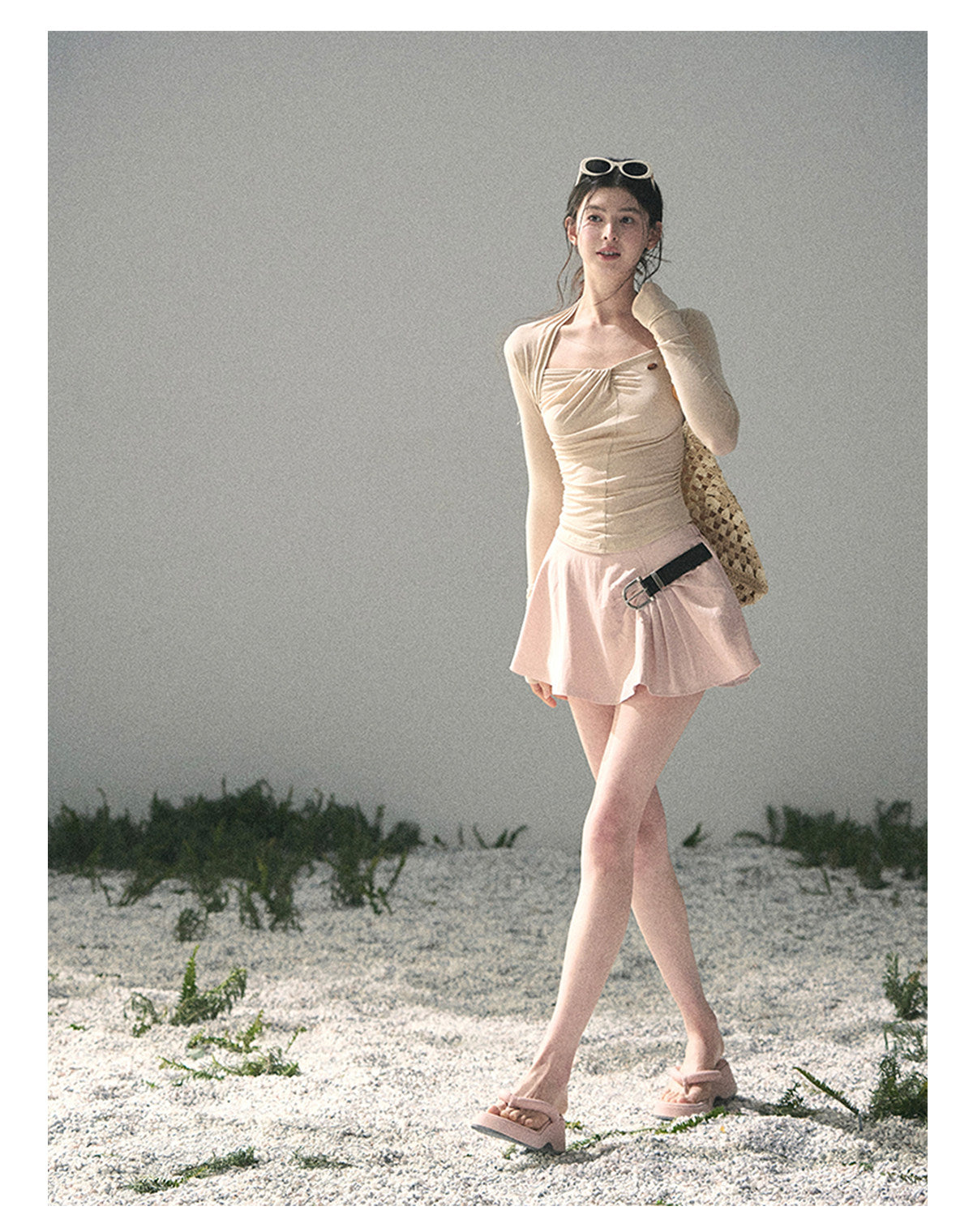 “Soft Evening Breeze” Milk Tea Layered Halter Top