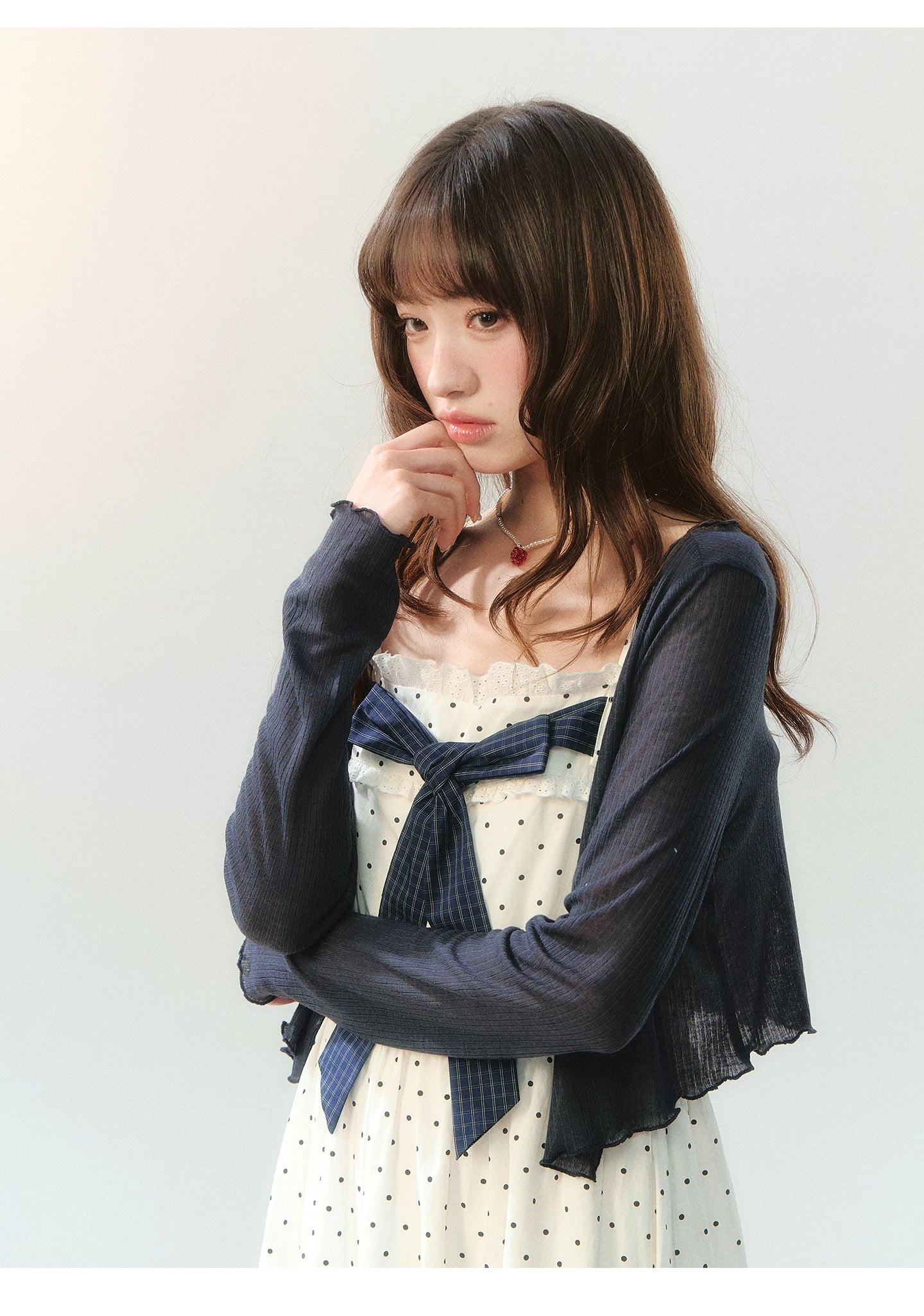 "Soft Mist Cream Puff" White Polka Dot Cami Dress LL2026207