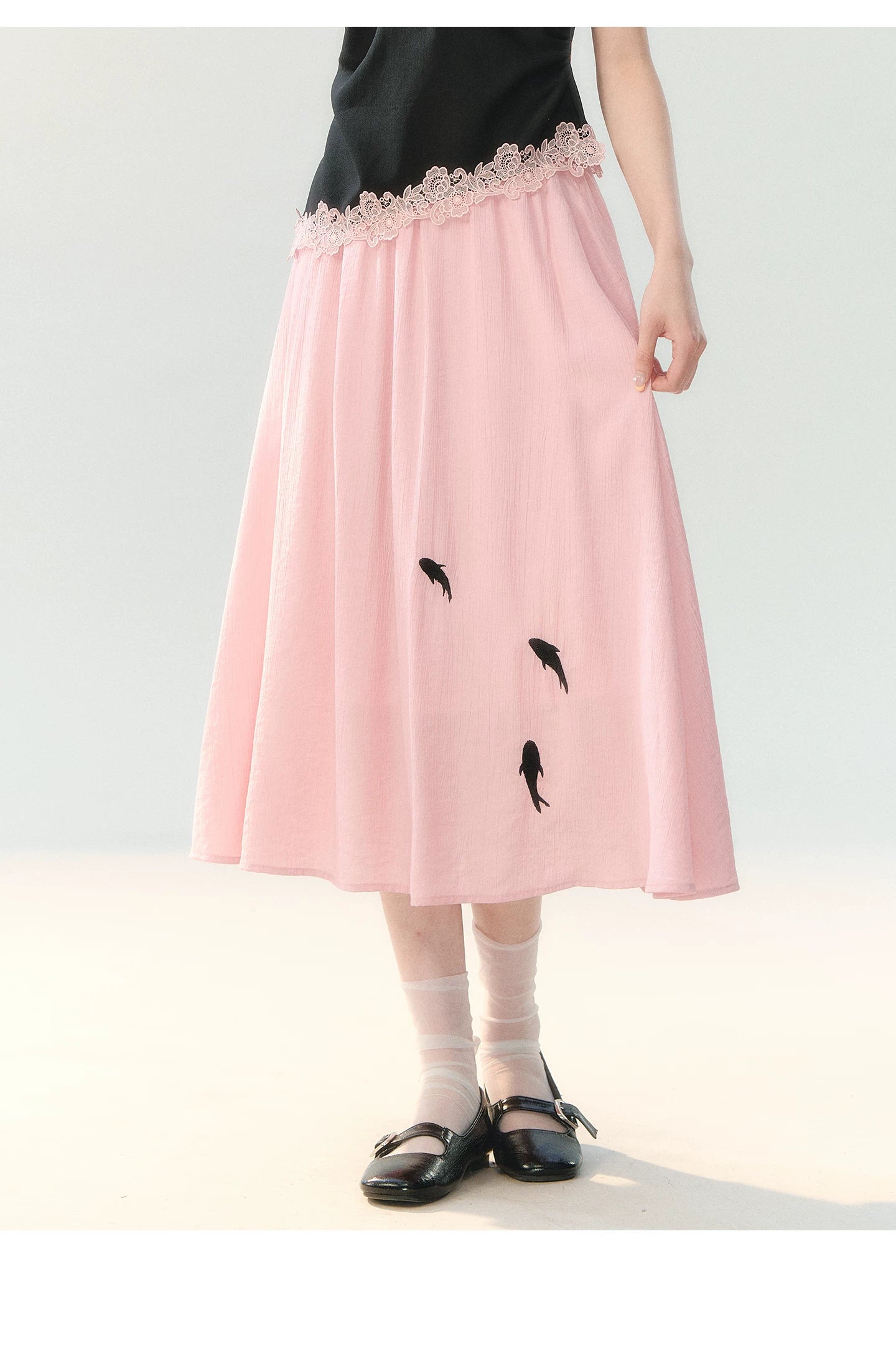 "Pink Letter, Cat’s Silhouette" New Chinese Embroidered Skirt Set SH2026223