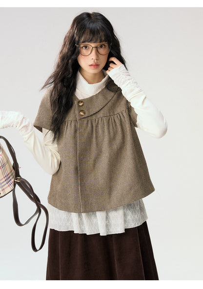 [CAN] “Cream Cloud” Ivory Lace Ruffle High-Neck Top