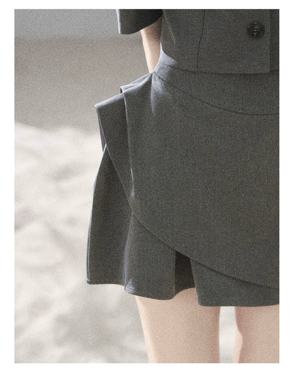 "Paris Afternoon" Slate Gray Bow Top & A-Line Mini Skirt Two-Piece Set