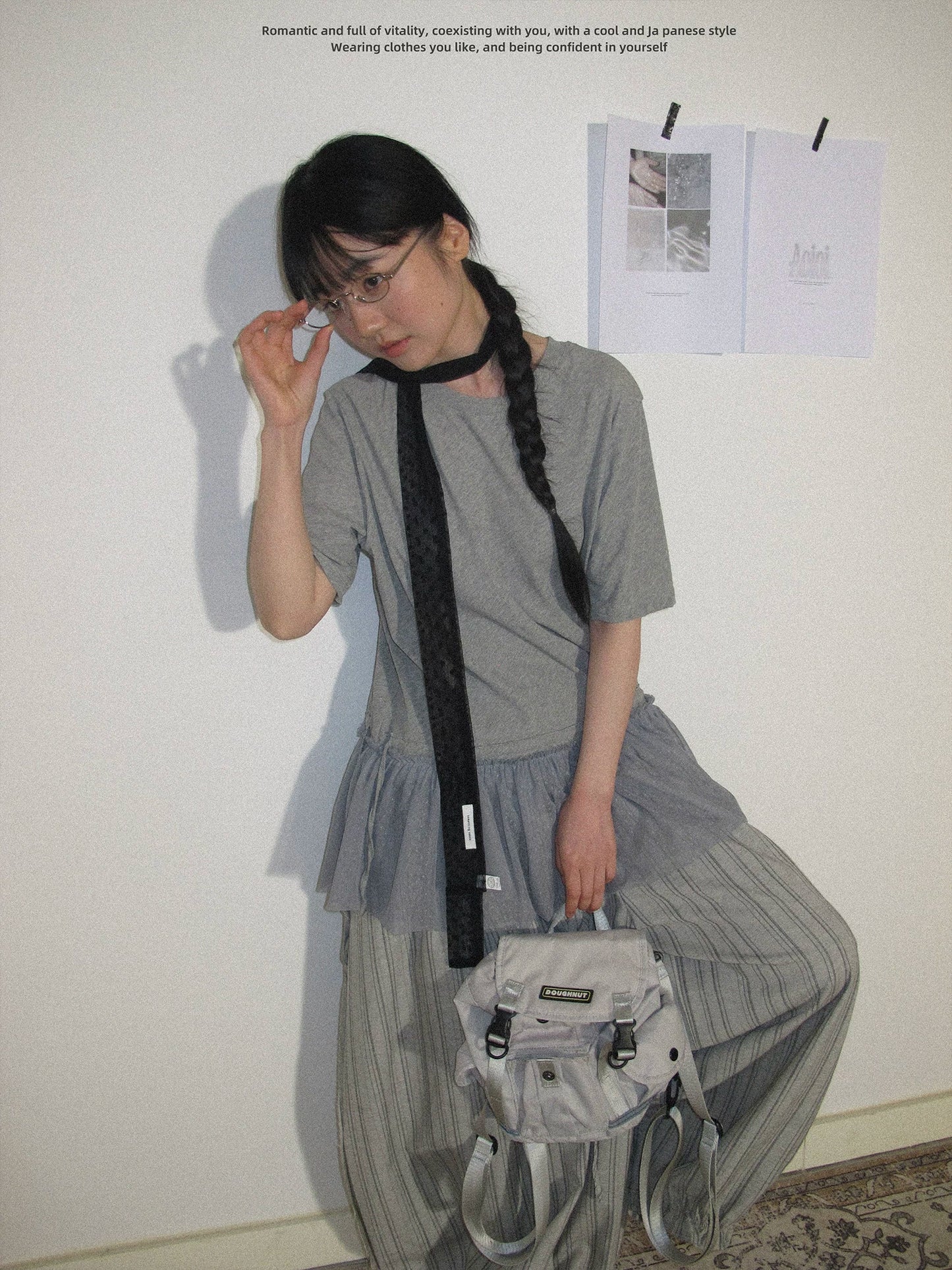 "Dot Veil" Polka Dot Mesh Panel T-Shirt (White / Gray)