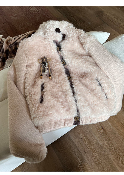阮阮自制 - Love String Pink Plaid Wool Jacket & Mini Skirt Set