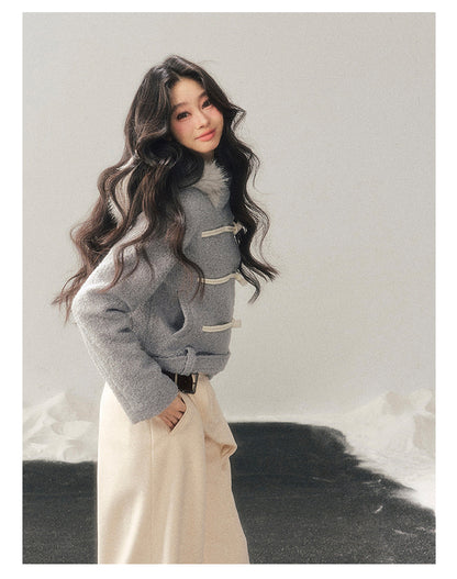 少也眼 "Silent Devotion" Quilted Fringe Wool Coat - Mist Blue