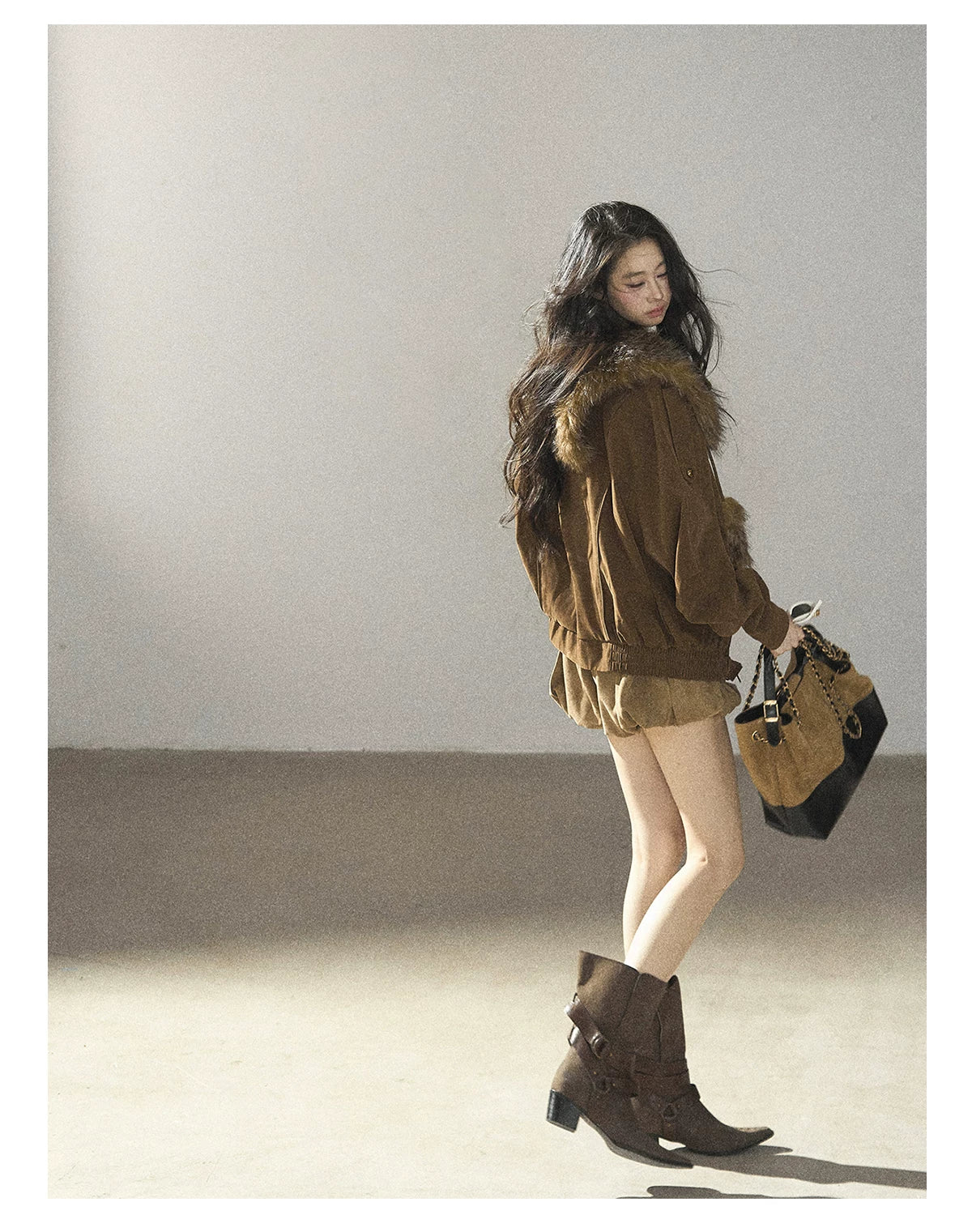 AOMALM - "The Veins of Leaves" Oatmeal French Faux Suede Top & Shorts Set