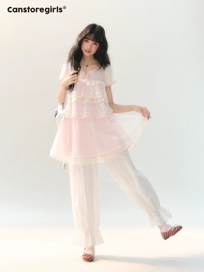 170726C "White Isle Breeze" White Ruffle Hem Cropped Balloon Pants
